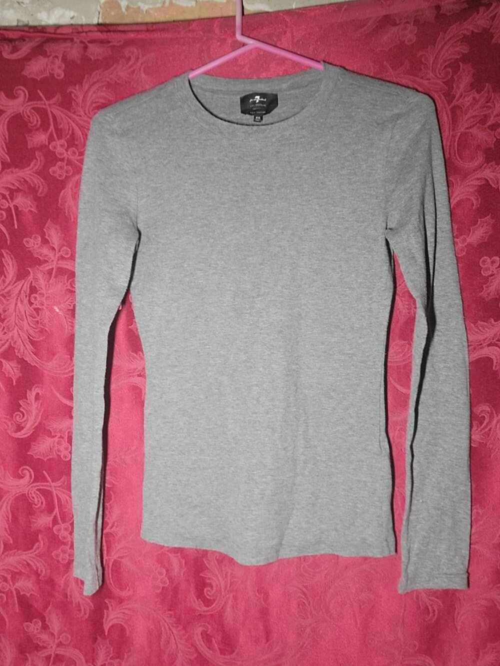 7 For All Mankind Grey Pima Cotton Long Sleeve Top